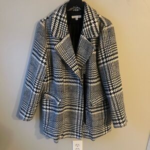 Black and White Plaid Peacoat